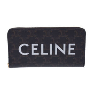 Celine Round Zip Black Triomphe Canvas Long Wallet